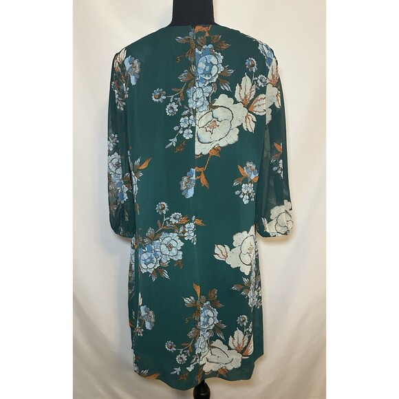 New York & Co‎ Eva Mendes Green Floral 3/4 Sheer Sleeve Dress Women's MEDIUM - Picture 3 of 12
